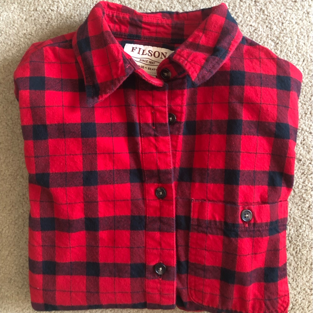 Women’s Filson red and black flannel shirt